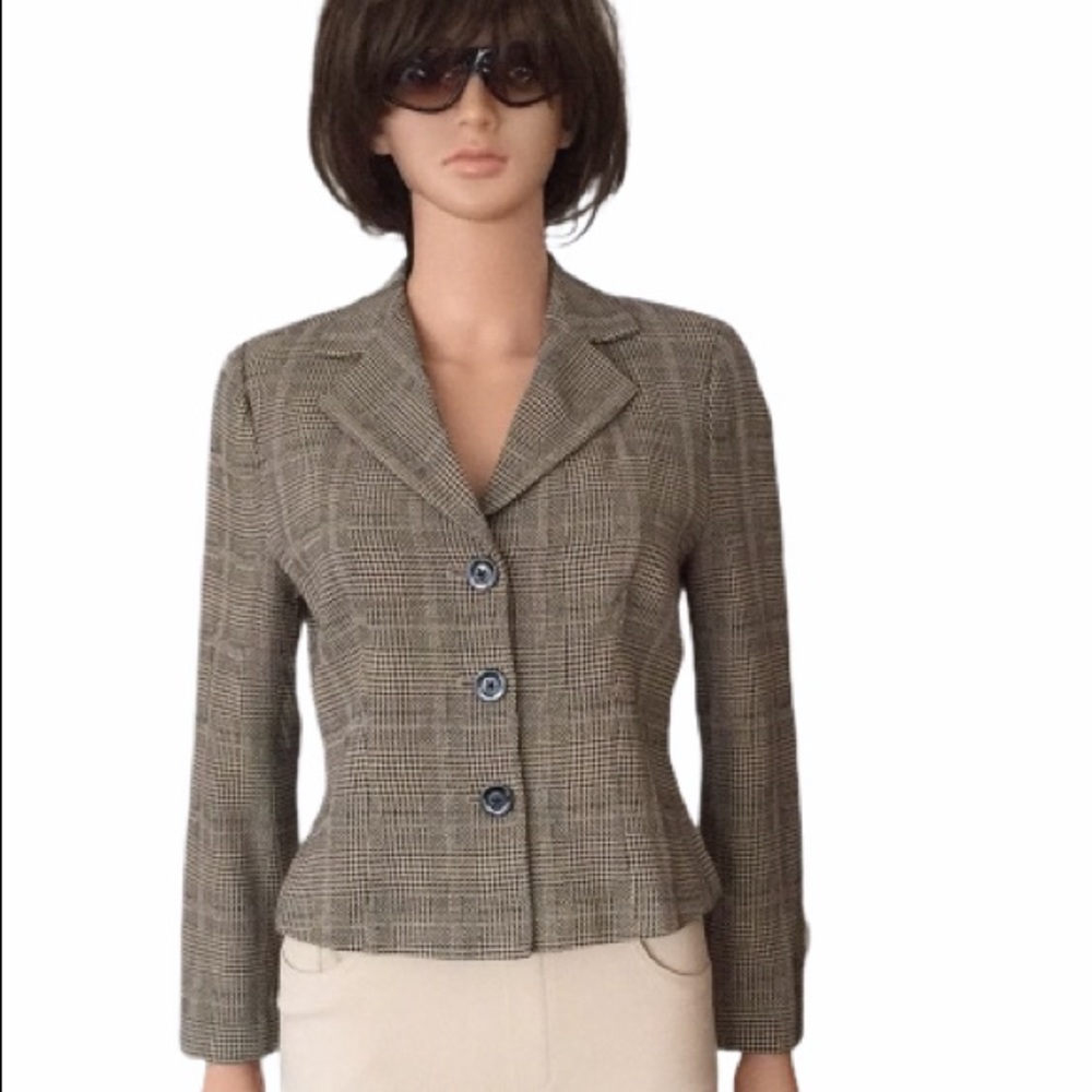 Vintage Episode Plaid 100% Wool Cropped Blazer Tailored Fit Size 4